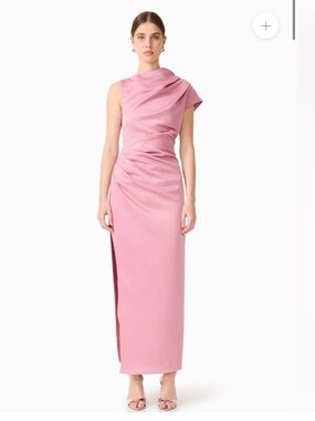 Elliatt coralie pink sateen high neckline draped slit detail maxi dress Large